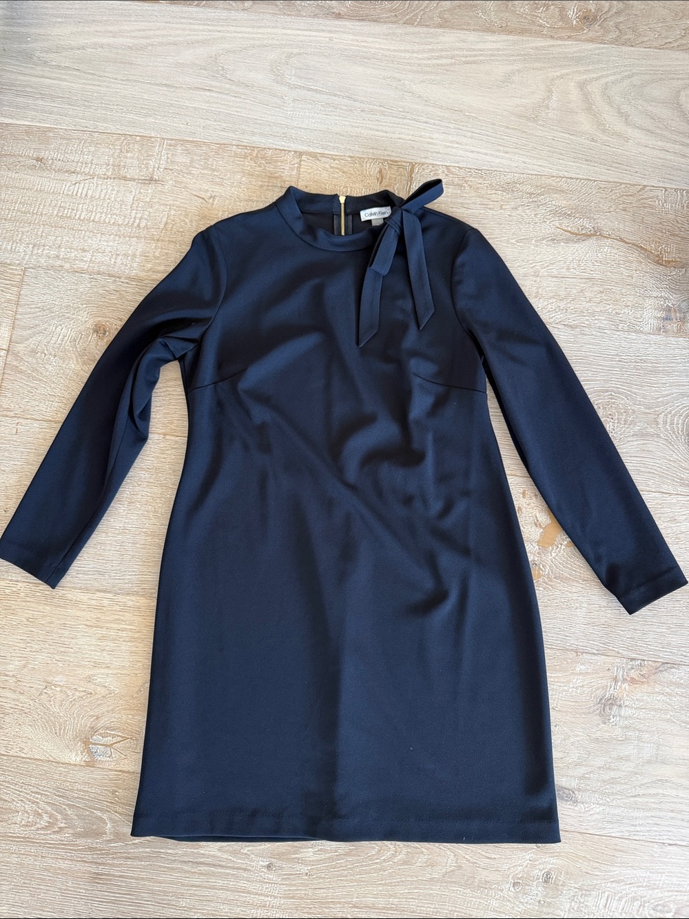 Calvin Klein Black Long-Sleeve Dress with Neck Bow